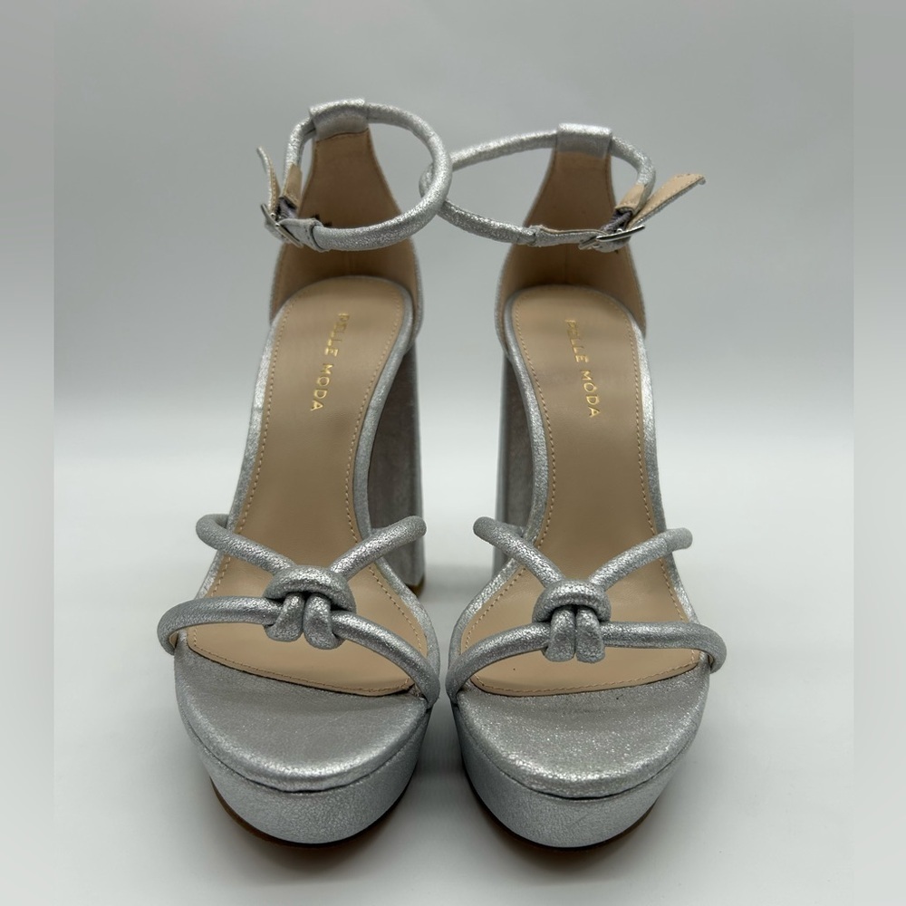 Pelle Moda Metallic Silver Platform Block Heel Suede Women’s Sandals Size 8.5 - Picture 6 of 14